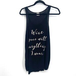 COLOR BEAR Black "Wine Goes With Everything I Wear" Super Soft Tank Top Large